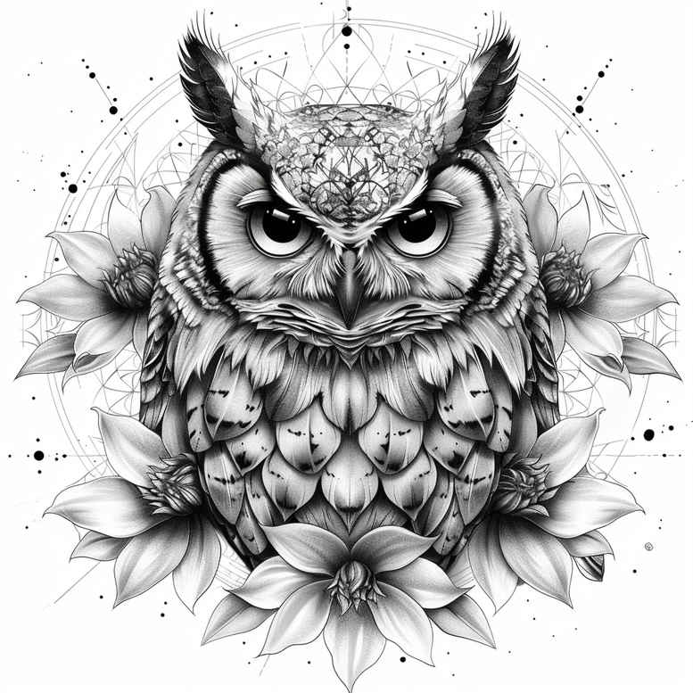 owl-expression-tattoo – tattoo design ideas free ai generated – realism-hyper-realistic – for-spine – Gallery: owls-inkby-ai
