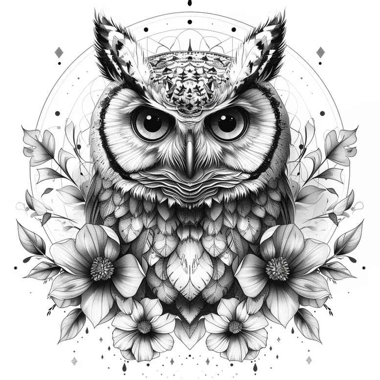 owl-eyes-tattoo – tattoo design ideas free ai generated – surrealism-psychic-energy – for-upper-chest – Gallery: owls-inkby-ai