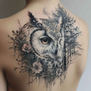 owl-folk-tattoo – tattoo design ideas free ai generated – realism-natural-look – for-neck – Gallery: owls-inkby-ai