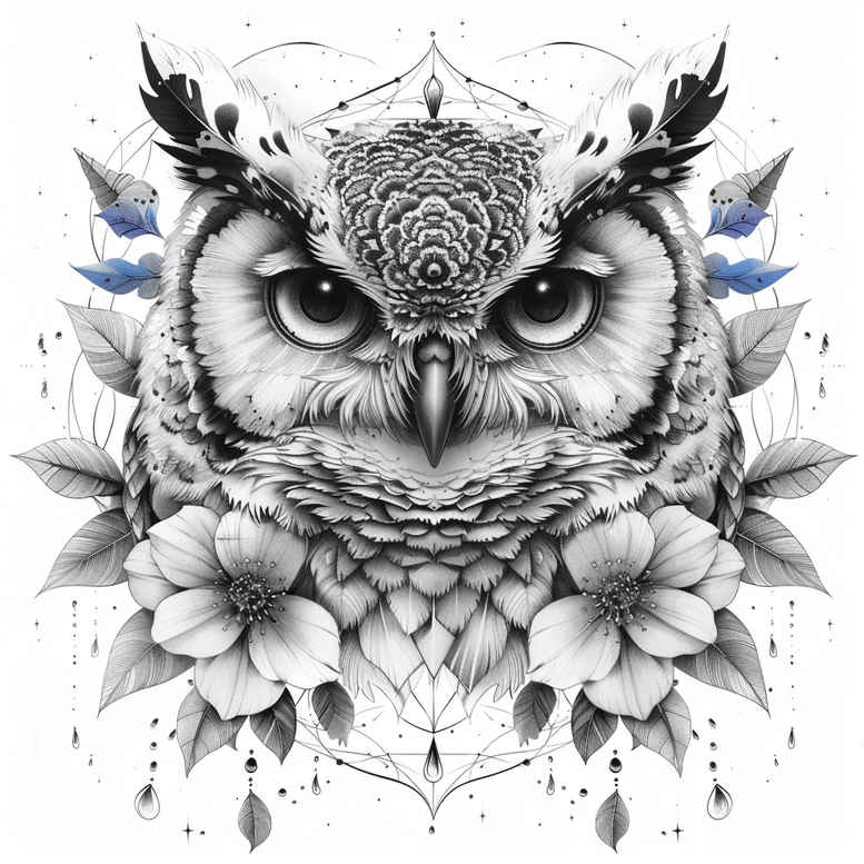 owl-folk-tattoo – tattoo design ideas free ai generated – realism-visual-truth – for-back-shoulder – Gallery: owls-inkby-ai