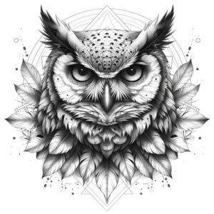 owl-geometric-pattern-tattoo – tattoo design ideas free ai generated – realism-dynamic-shadows – for-shin – Gallery: owls-inkby-ai
