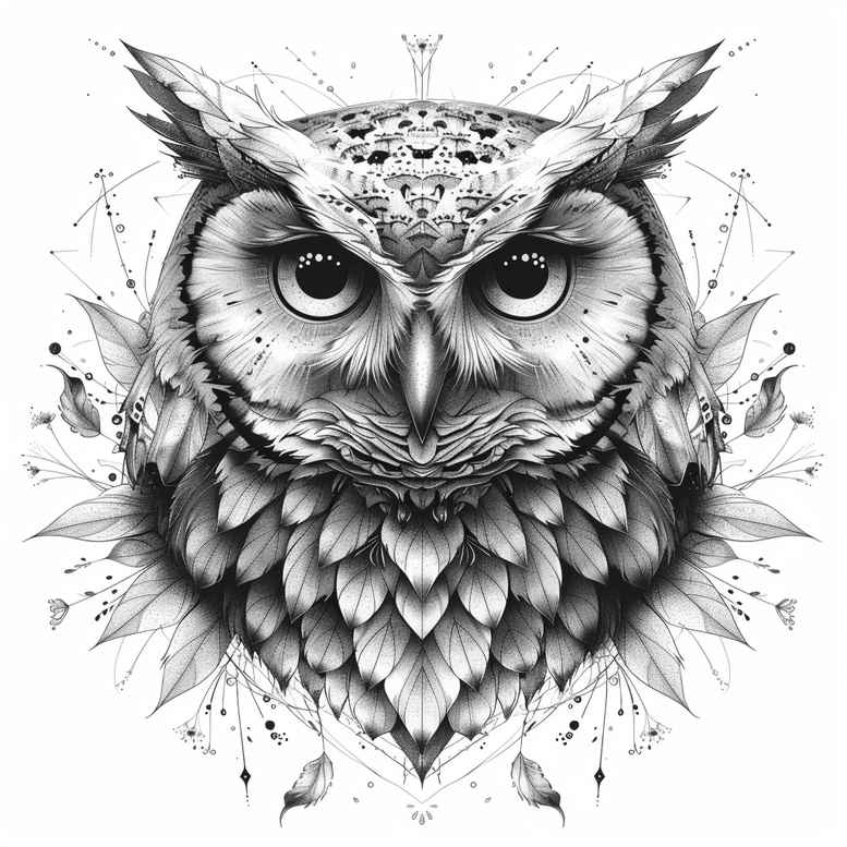 owl-mystical-tattoo – tattoo design ideas free ai generated – neotraditional-color-overlays – for-forearm – Gallery: owls-inkby-ai