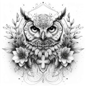 owl-mystical-tattoo – tattoo design ideas free ai generated – realism-ink-precision – for-temple – Gallery: owls-inkby-ai