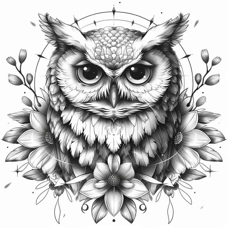 owl-mystical-tattoo – tattoo design ideas free ai generated – surrealism-ethereal-glow – for-lower-back – Gallery: owls-inkby-ai