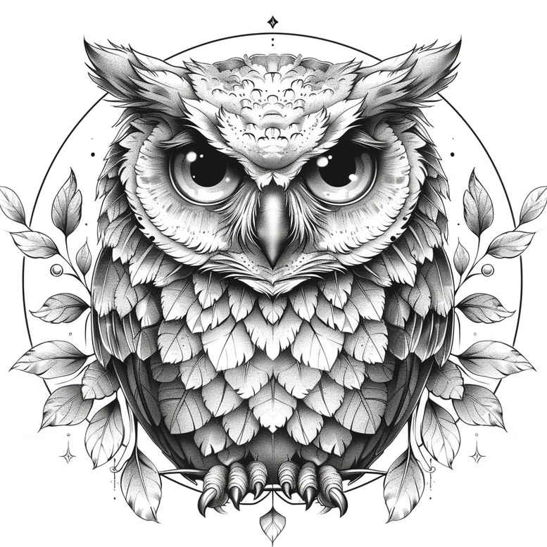 owl-natural-look-tattoo – tattoo design ideas free ai generated – neotraditional-artful-color – for-lower-leg – Gallery: owls-inkby-ai