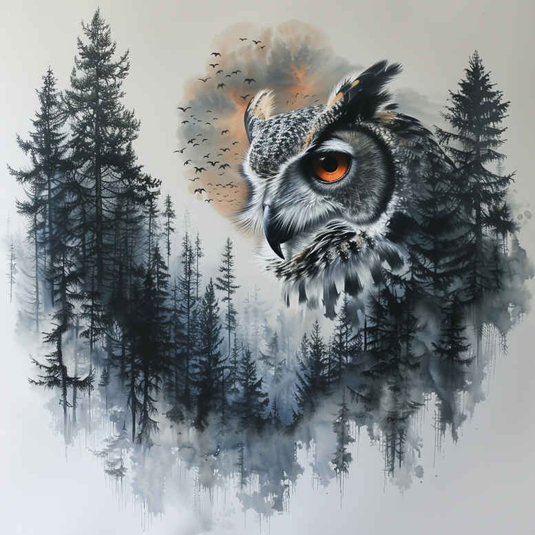 owl-natural-look-tattoo – tattoo design ideas free ai generated – surrealism-phantasmagoric – for-foot – Gallery: owls-inkby-ai