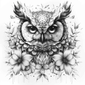 owl-organic-line-tattoo – tattoo design ideas free ai generated – neotraditional-artful-color – for-upper-arm – Gallery: owls-inkby-ai