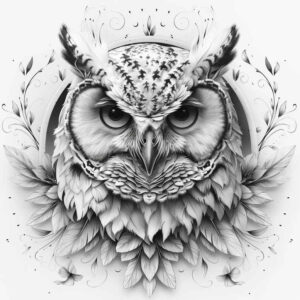 owl-sacred-tattoo – tattoo design ideas free ai generated – neotraditional-subtle-tone – for-behind-ear – Gallery: owls-inkby-ai