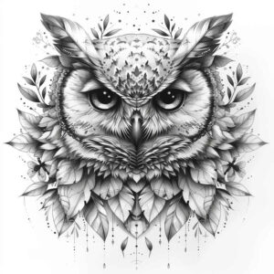 owl-sacred-tattoo – tattoo design ideas free ai generated – realism-balanced-light – for-neck – Gallery: owls-inkby-ai