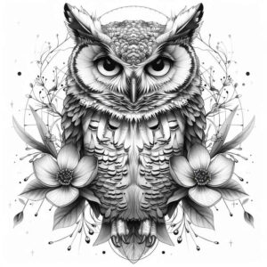 owl-sacred-tattoo – tattoo design ideas free ai generated – realism-skin-illusion – for-lower-chest – Gallery: owls-inkby-ai