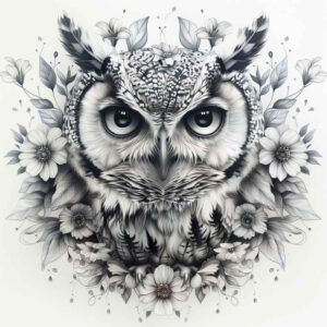owl-wave-tattoo – tattoo design ideas free ai generated – neotraditional-rich-shading – for-lower-leg – Gallery: owls-inkby-ai