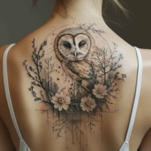 owl-wave-tattoo – tattoo design ideas free ai generated – surrealism-symbolic – for-lower-thigh – Gallery: owls-inkby-ai