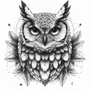 plant-ornament-owl-tattoo – tattoo design ideas free ai generated – realism-true-to-life – for-knee – Gallery: owls-inkby-ai