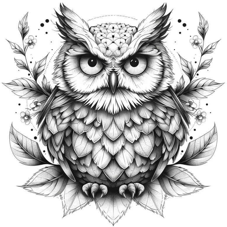 realistic-owl-tattoo – tattoo design ideas free ai generated – surrealism-phantom-shadows – for-shin – Gallery: owls-inkby-ai