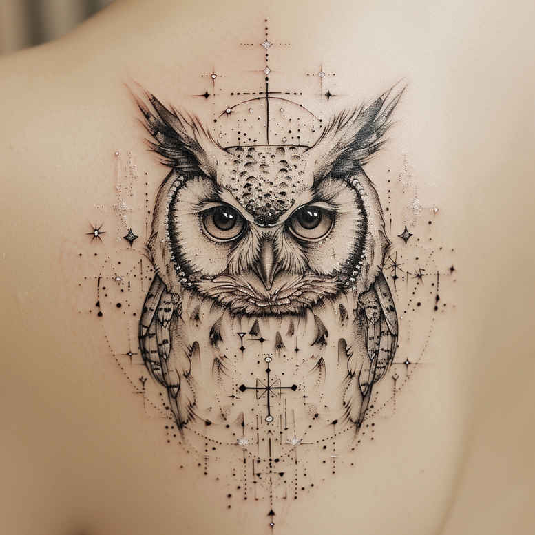 shaded-owl-tattoo – tattoo design ideas free ai generated – realism-reflection-effect – for-stomach – Gallery: owls-inkby-ai