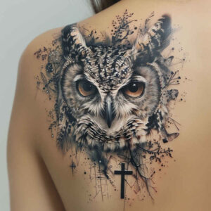 symbolic-owl-tattoo – tattoo design ideas free ai generated – surrealism-juxtaposition – for-side – Gallery: owls-inkby-ai
