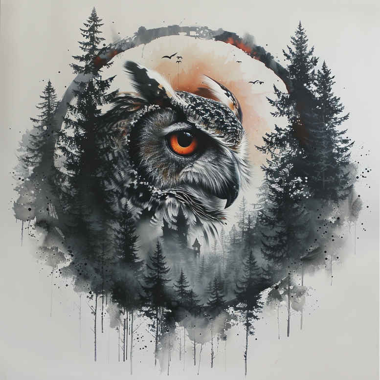 owls tattoo design ideas Realism natural contours alert symbolising courage