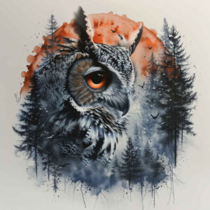owls tattoo design ideas Surrealism dreamlike calm eyes symbolising strength