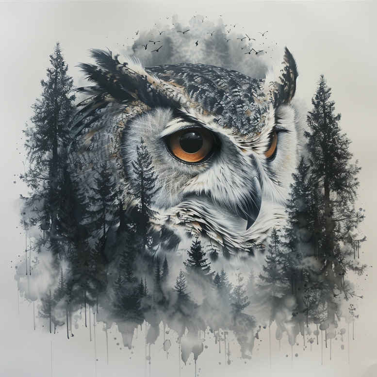 owls tattoo design ideas bold color blocks dark background symbol of perseverance