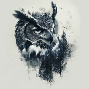 owls tattoo design ideas Surrealism imaginative detailed feathers for side