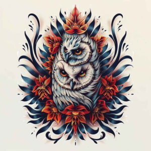 owls tattoo design ideas Surrealism hyperreal detailed feathers for upper shoulder