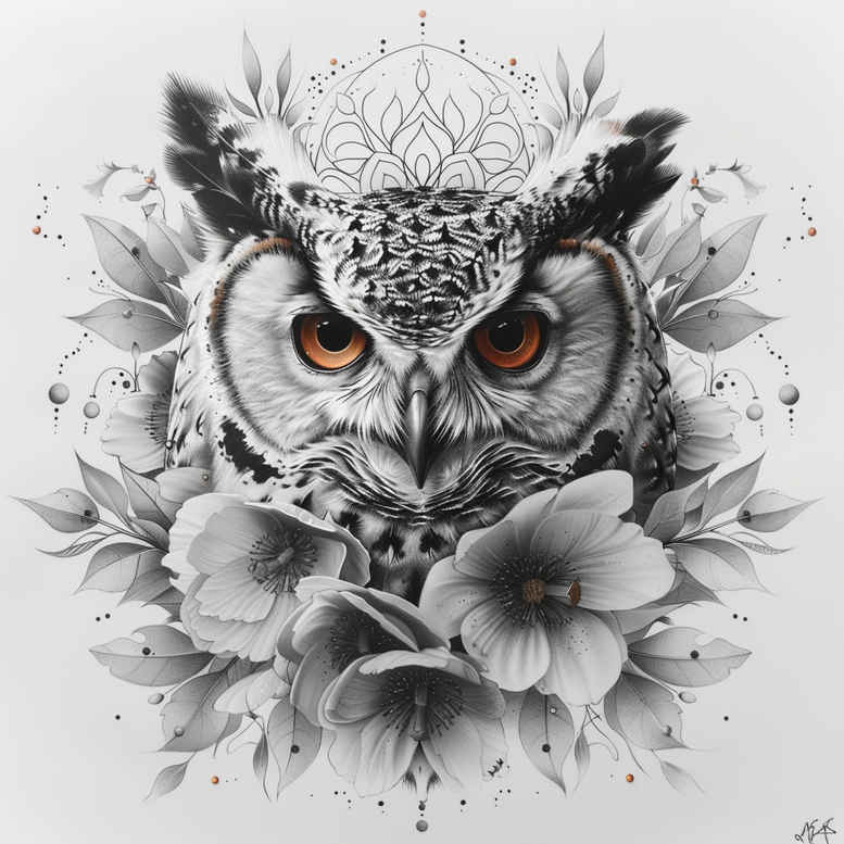 owls tattoo design ideas Realism reflective light dynamic for lower arm