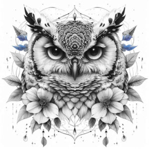 owls tattoo design ideas Surrealism translucent layers feather details represents strength