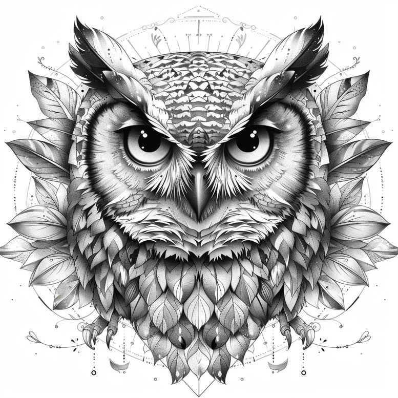 owls tattoo design ideas Realism refined lines feather details shows determination
