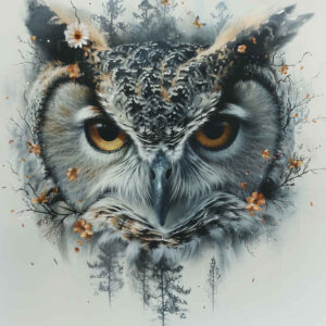 owls tattoo design ideas Surrealism chromatic aberration feathers symbol of endurance