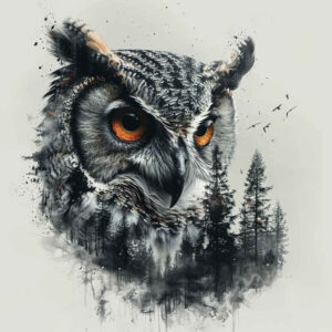owls tattoo design ideas Surrealism visionary flight for back of neck