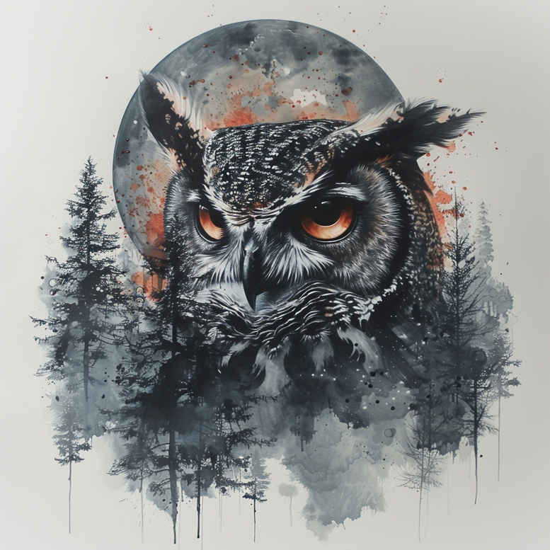 owls tattoo design ideas Surrealism unreal flight for upper chest