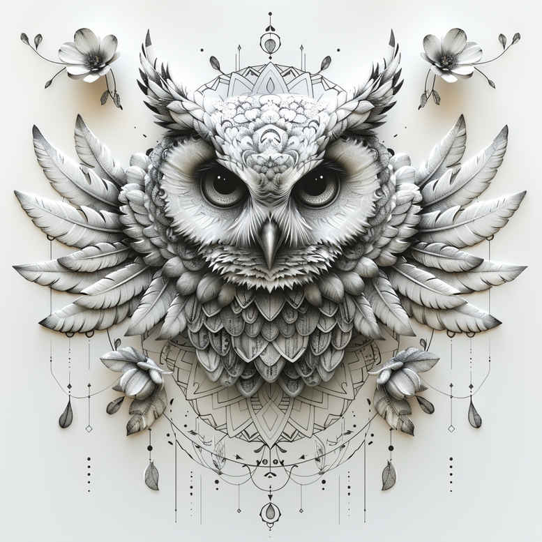 owls tattoo design ideas Surrealism bizarre light and shadow for chest