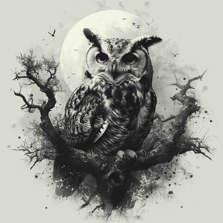 owls tattoo design ideas Surrealism vibrant contrasts mystical motifs for side torso