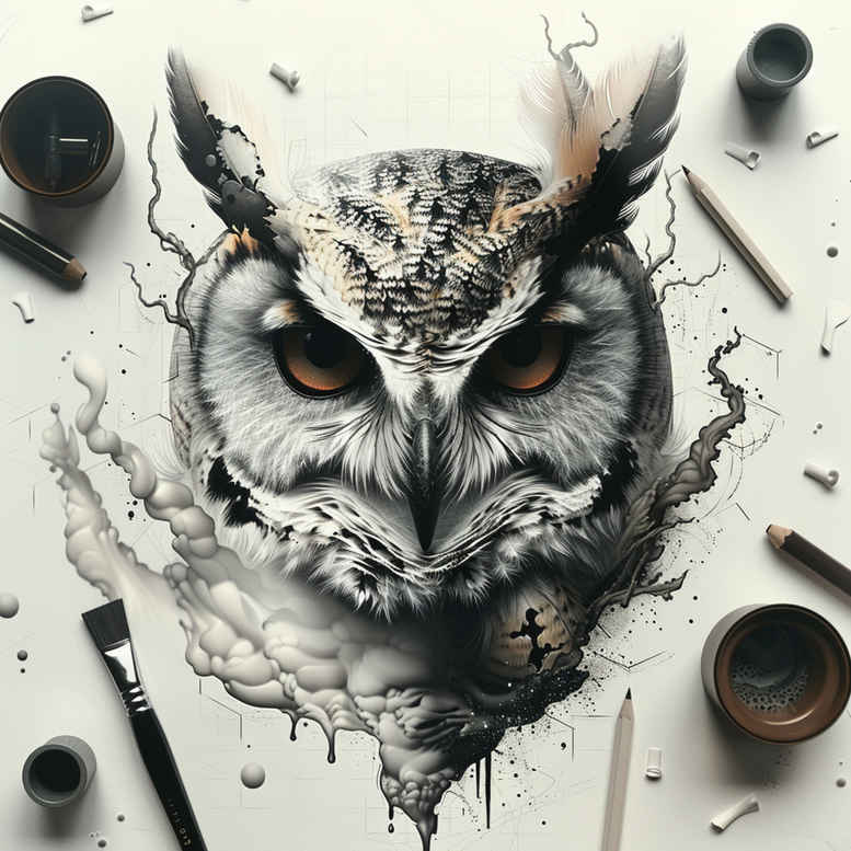 owls tattoo design ideas volume effect naturalistic for spine
