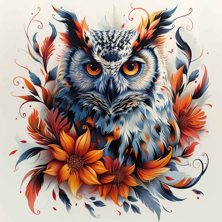 owls tattoo design ideas Surrealism morphic night flight for lower chest