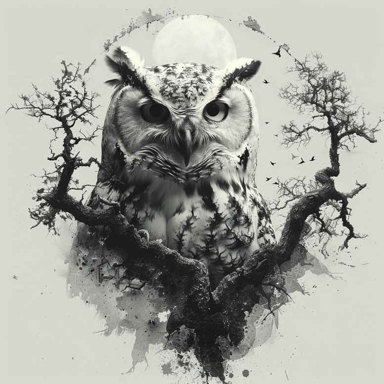 owls tattoo design ideas Realism ultra detailed night flight for spine