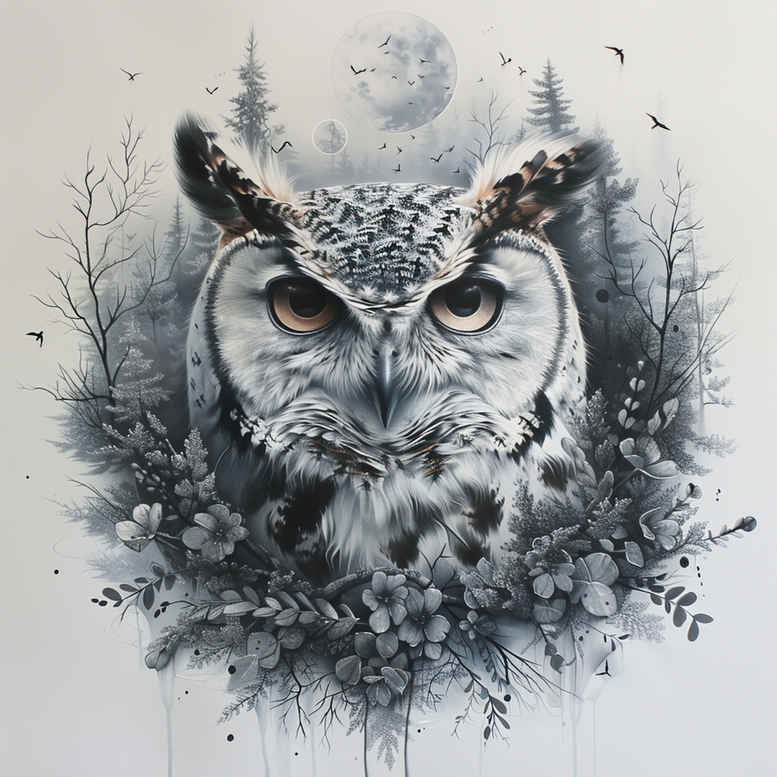 owls tattoo design ideas Realism precise anatomy nocturnal bird for lower back