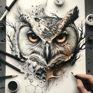 owls tattoo design ideas Realism natural contours nocturnal bird for upper chest