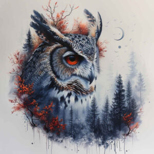 owls tattoo design ideas Surrealism ghostly shapes quiet embodying resilience