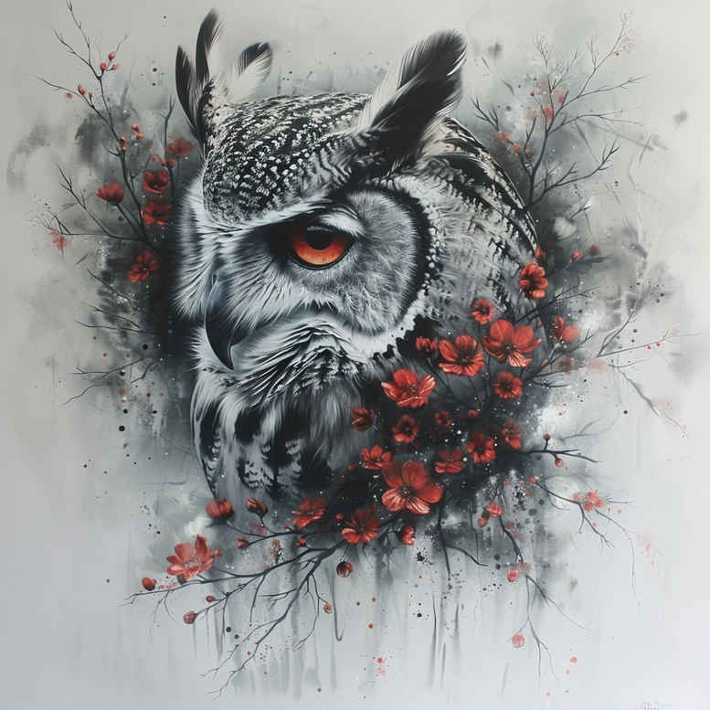 owls tattoo design ideas Surrealism metamorphosis shadows for sternum