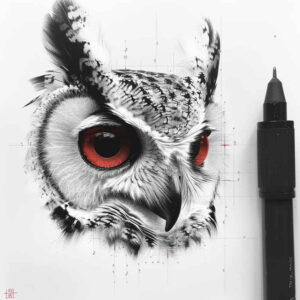 wavy-line-owl-tattoo – tattoo design ideas free ai generated – realism-realistic-contrast – for-foot – Gallery: owls-inkby-ai