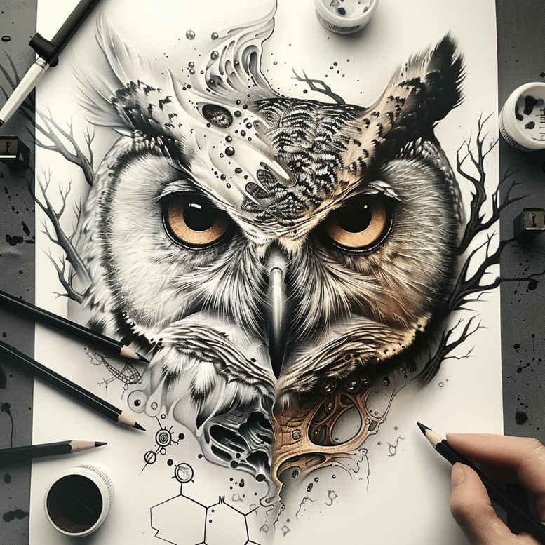 wavy-line-owl-tattoo-neotraditional-textured-fills-for-wrist-side – tattoo design ideas free ai generated – Gallery: owls-inkby-ai