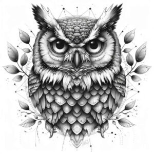 wisdom-symbol-owl-tattoo – tattoo design ideas free ai generated – neotraditional-clean-lines – for-shoulder-blade – Gallery: owls-inkby-ai