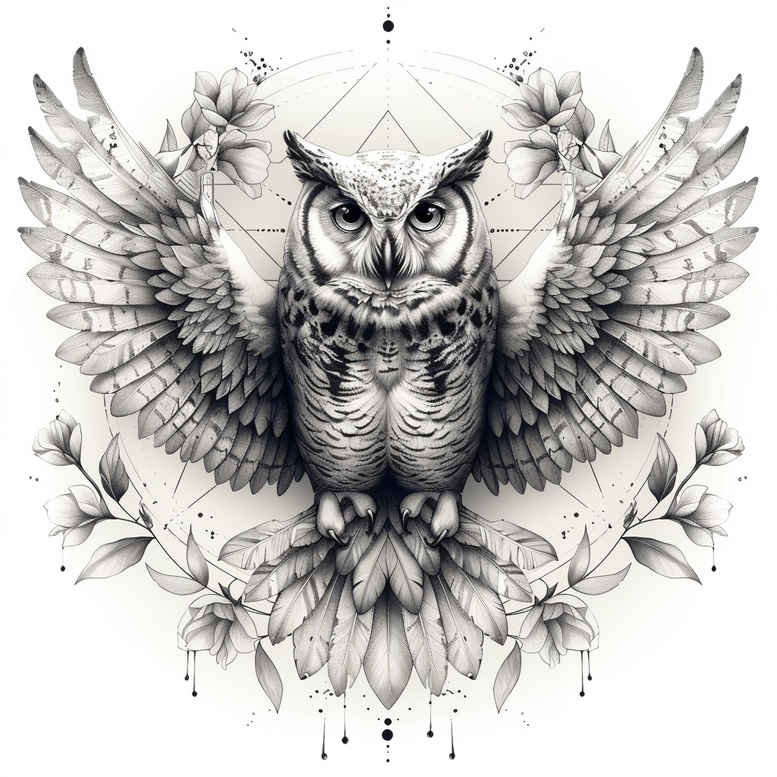 wisdom-symbol-owl-tattoo – tattoo design ideas free ai generated – realism-emotional-depth – for-lower-chest – Gallery: owls-inkby-ai