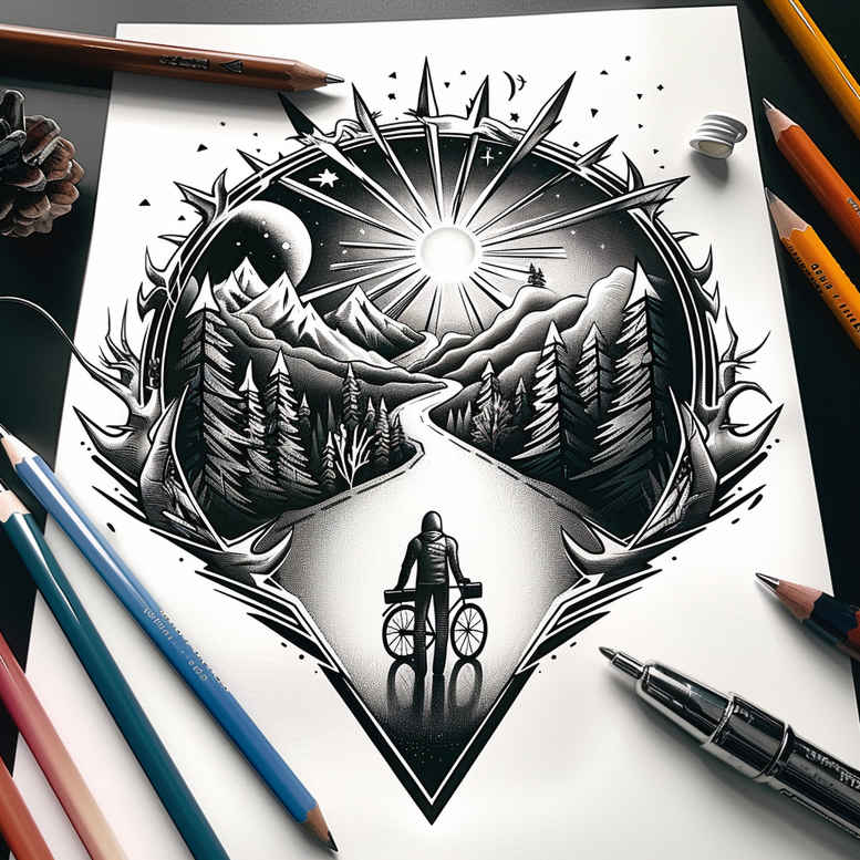 artistic-path – tattoo design ideas free ai generated – surrealism-melting-forms – for-lower-leg – Gallery: path-road-inkby-ai