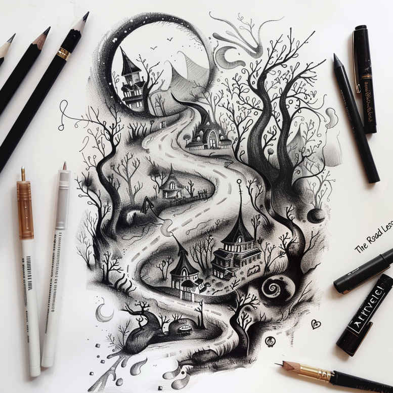 road-tattoo-surrealism-fantasy-inspired-for-side – tattoo design ideas free ai generated – Gallery: path-road-inkby-ai