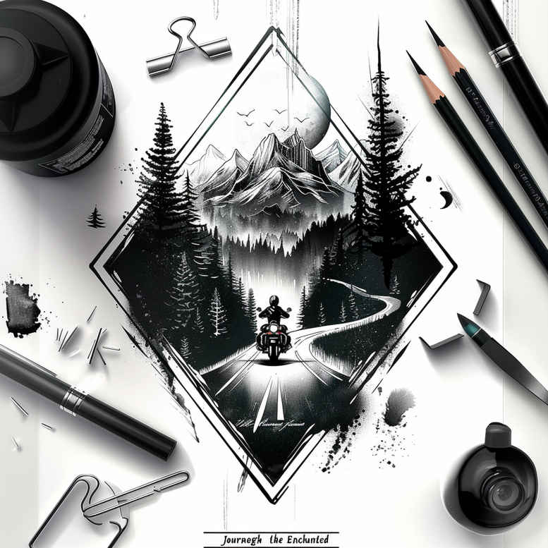 nature-path-tattoo-surrealism-fantastical-elements-for-calf – tattoo design ideas free ai generated – Gallery: path-road-inkby-ai