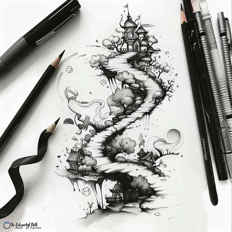 mystical-path – tattoo design ideas free ai generated – neotraditional-contoured-forms – for-foot – Gallery: path-road-inkby-ai