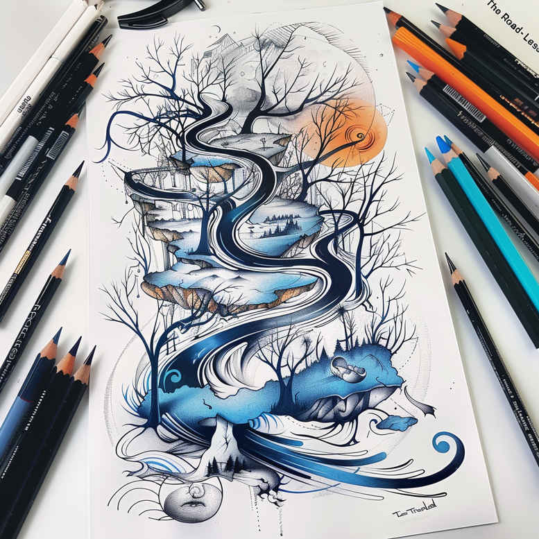mystical-symbol-path-tattoo-realism-textured-skin-for-knee – tattoo design ideas free ai generated – Gallery: path-road-inkby-ai
