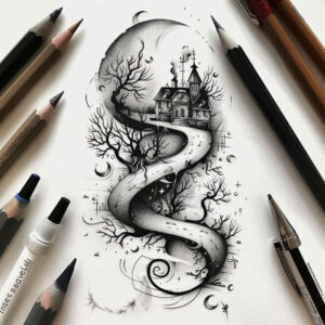 for-women-realism-organic-structure-for-calf – tattoo design ideas free ai generated – Gallery: path-road-inkby-ai